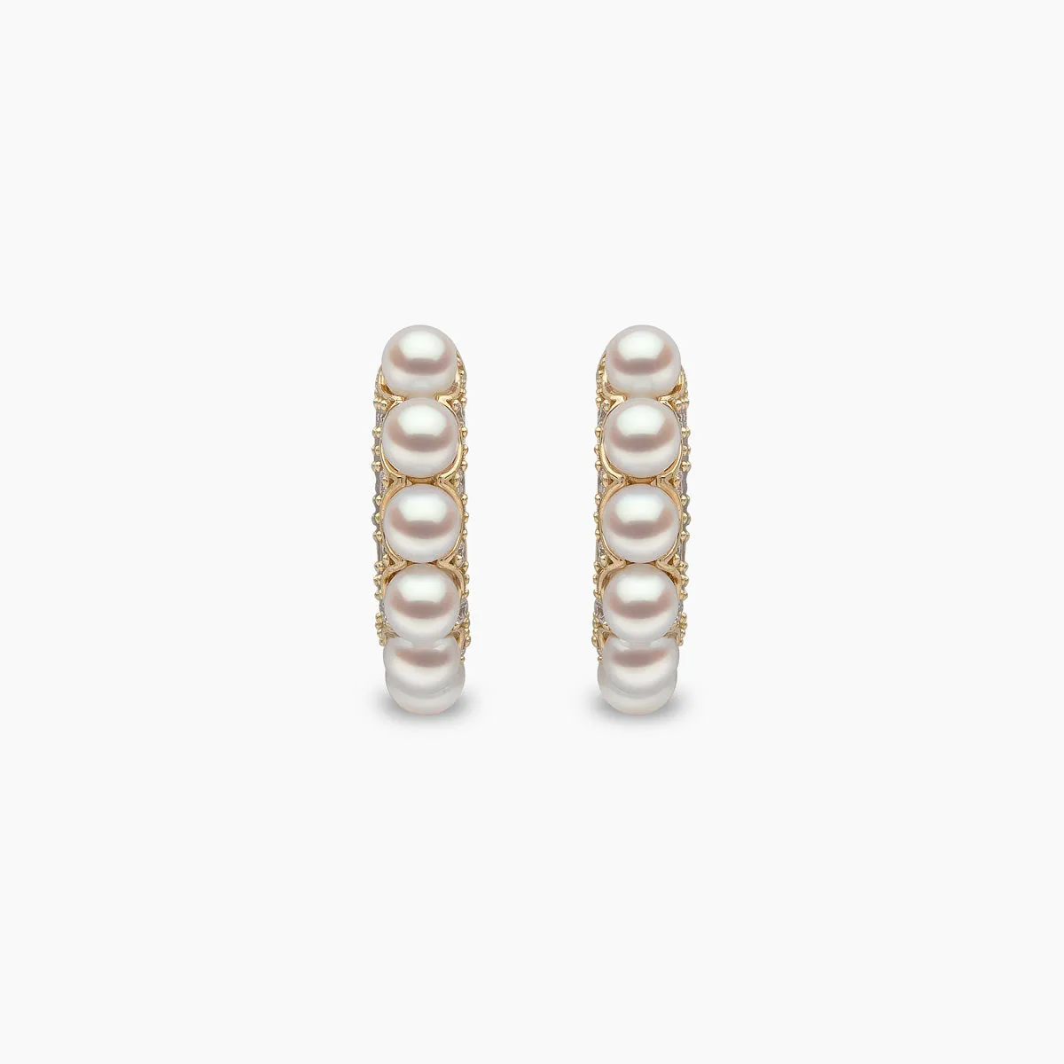 Eclipse 18K Gold Pearl and Diamond Huggie Hoop Earrings