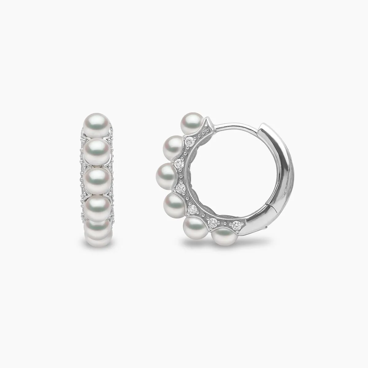 Eclipse 18K Gold Pearl and Diamond Huggie Hoop Earrings