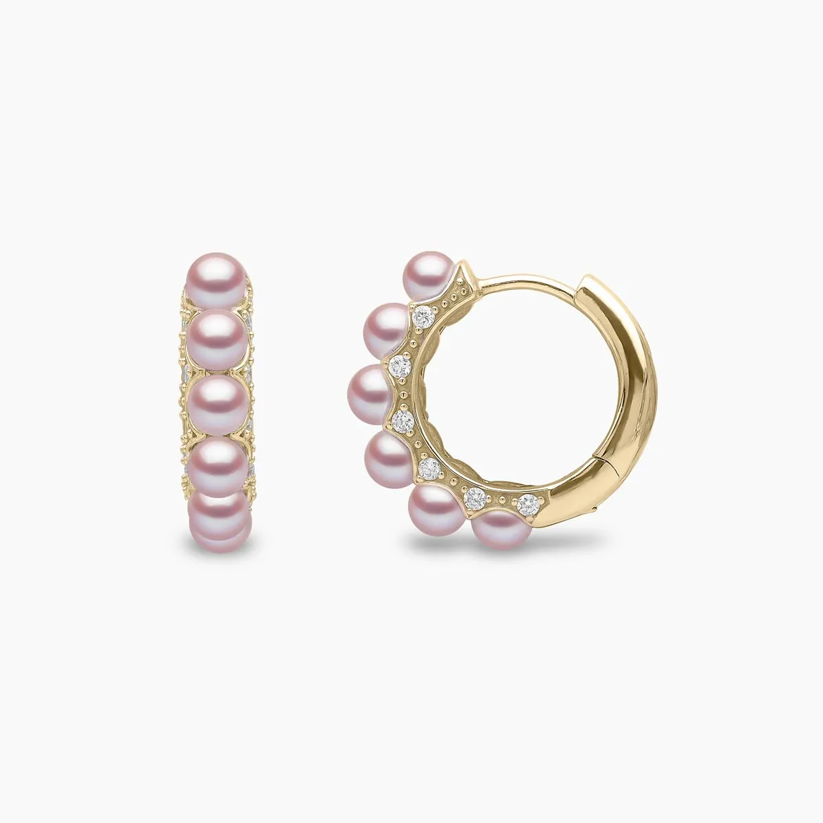 Eclipse 18K Gold Pearl and Diamond Huggie Hoop Earrings