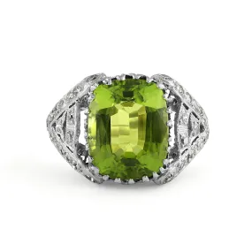 Edwardian GIA 7.87ct PERIDOT & DIAMOND Platinum Antique Vintage Ring