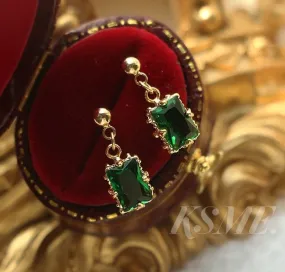 Elise 14K Gold Emerald Pendant Earrings, Green Gems Jewels | Vintage Inspired