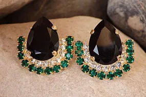 Emerald Black Crystal Earrings