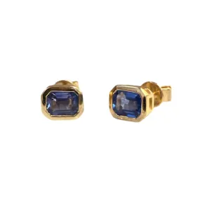 Emerald Cut Blue Sapphire Bezel Earrings