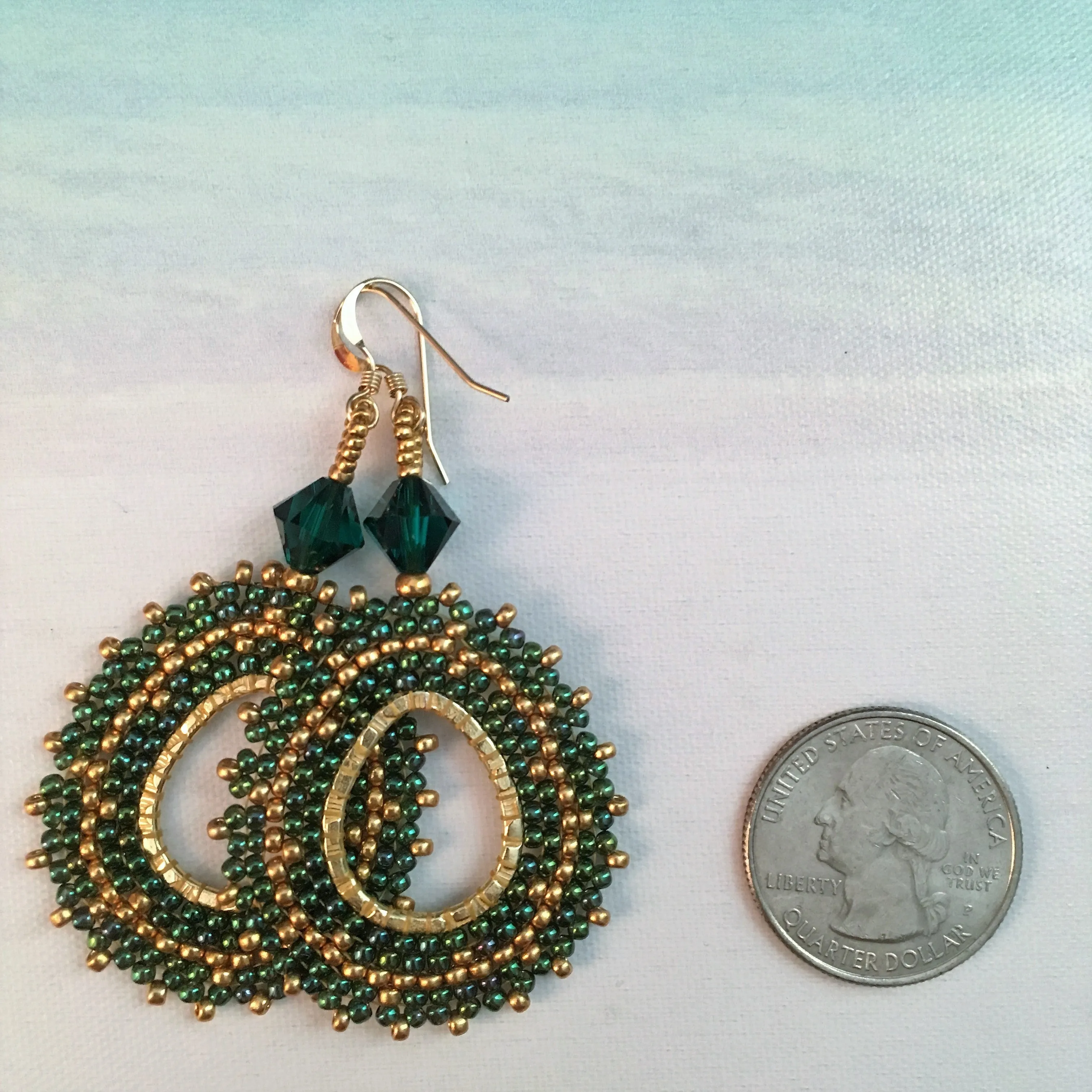 Emerald Green and Gold Oval Teardrop Earrings with Swarovski™ Crystals