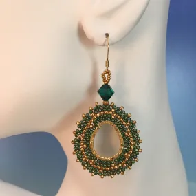 Emerald Green and Gold Oval Teardrop Earrings with Swarovski™ Crystals