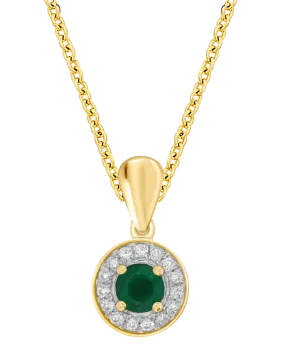 Emerald Pendant - 10ct Yellow Gold Emerald and Diamond Pendant - 786696