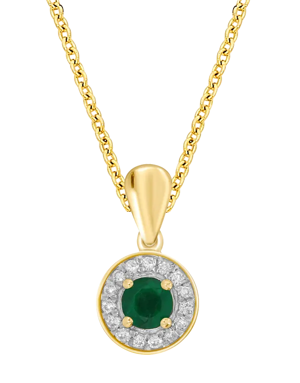 Emerald Pendant - 10ct Yellow Gold Emerald and Diamond Pendant - 786696