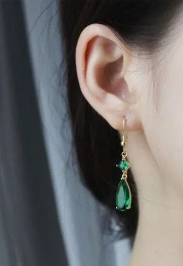 Emerie S925 Silver Emerald Green Dangle Earrings, Teardrop Gems | Vintage Inspired