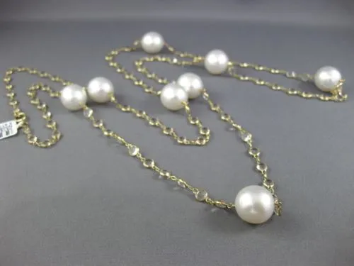 ESTATE LARGE & LONG AAA SOUTH SEA PEARL & WHITE TOPAZ 14KT YELLOW GOLD NECKLACE