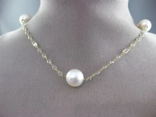 ESTATE LONG 14KT YELLOW GOLD WHITE TOPAZ & SOUTH SEA PEARL BY THE YARD NECKLACE