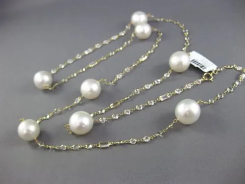 ESTATE LONG 14KT YELLOW GOLD WHITE TOPAZ & SOUTH SEA PEARL BY THE YARD NECKLACE