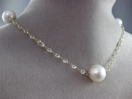 ESTATE LONG 14KT YELLOW GOLD WHITE TOPAZ & SOUTH SEA PEARL BY THE YARD NECKLACE