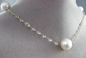 ESTATE LONG 14KT YELLOW GOLD WHITE TOPAZ & SOUTH SEA PEARL BY THE YARD NECKLACE