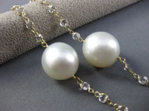 ESTATE LONG 14KT YELLOW GOLD WHITE TOPAZ & SOUTH SEA PEARL BY THE YARD NECKLACE