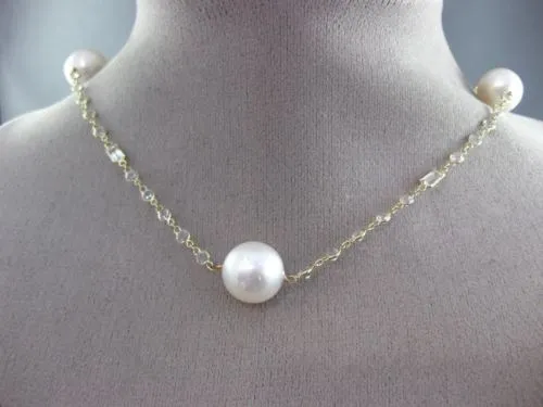 ESTATE LONG 14KT YELLOW GOLD WHITE TOPAZ & SOUTH SEA PEARL BY THE YARD NECKLACE