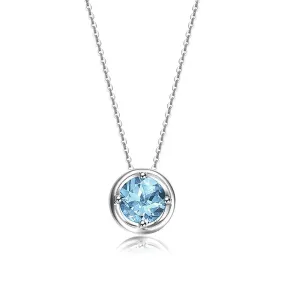 FANCIME Round Blue Topaz 14K White Gold Necklace