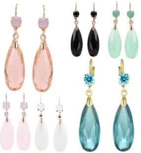 Fascinating Long Teardrop Bead and CZ Dangle Earrings ~ Six Colors to Choose!