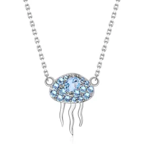 Fashion Style Inlaid with Natural Topaz Jellyfish Pendant Silver Necklace for Women