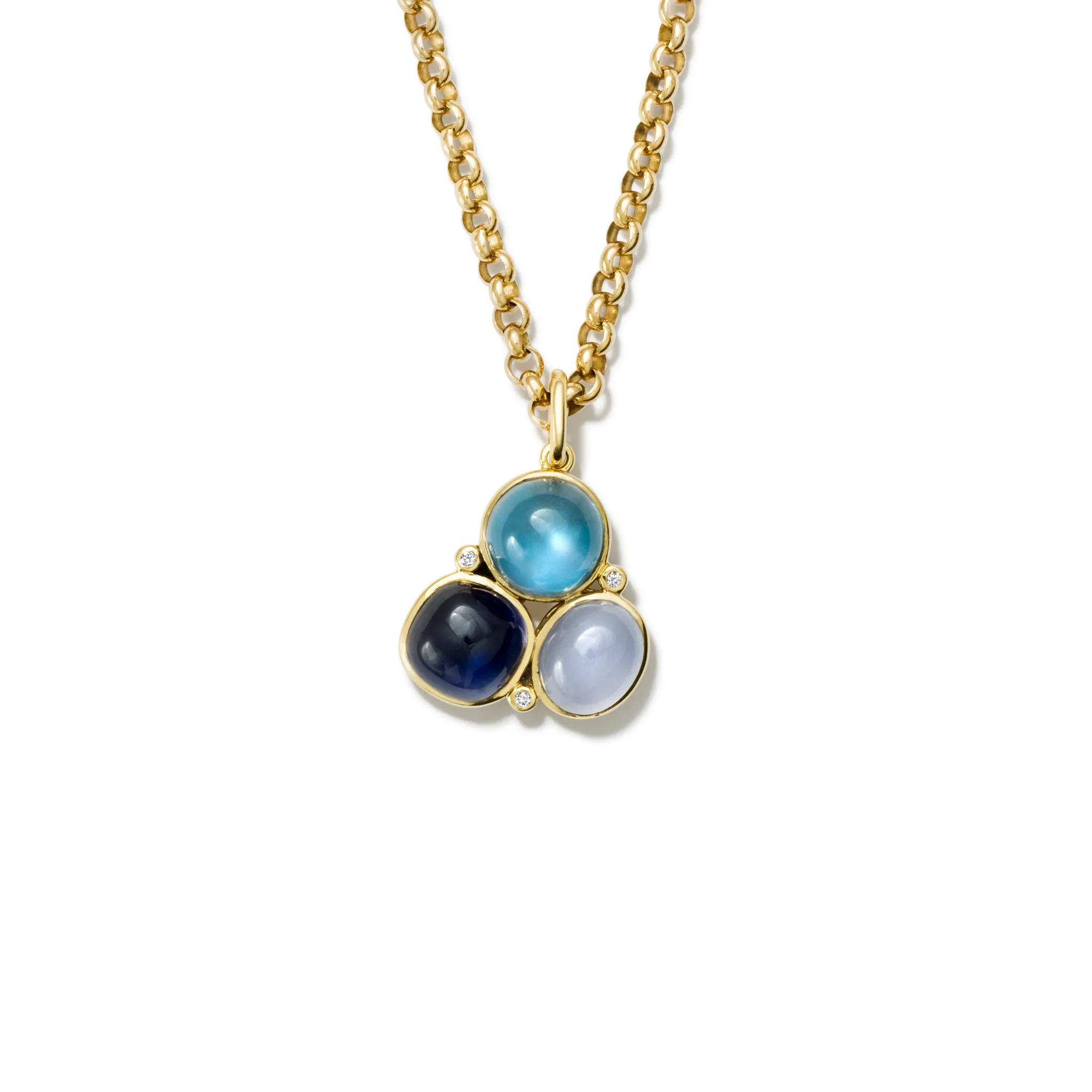 Fuscata Necklace Pendant 18ct Yellow Gold - Cabochon Chalcedony, Iolite, Blue Topaz & Diamond