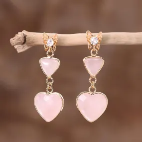 Garden Butterfly Heart Rose Quartz Drop Earrings