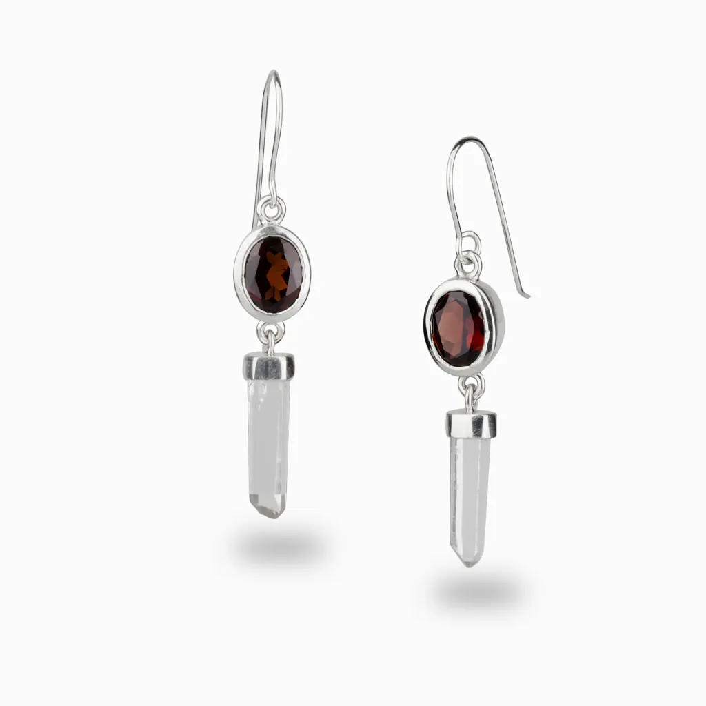 Garnet & Clear Quartz Drop Earrings