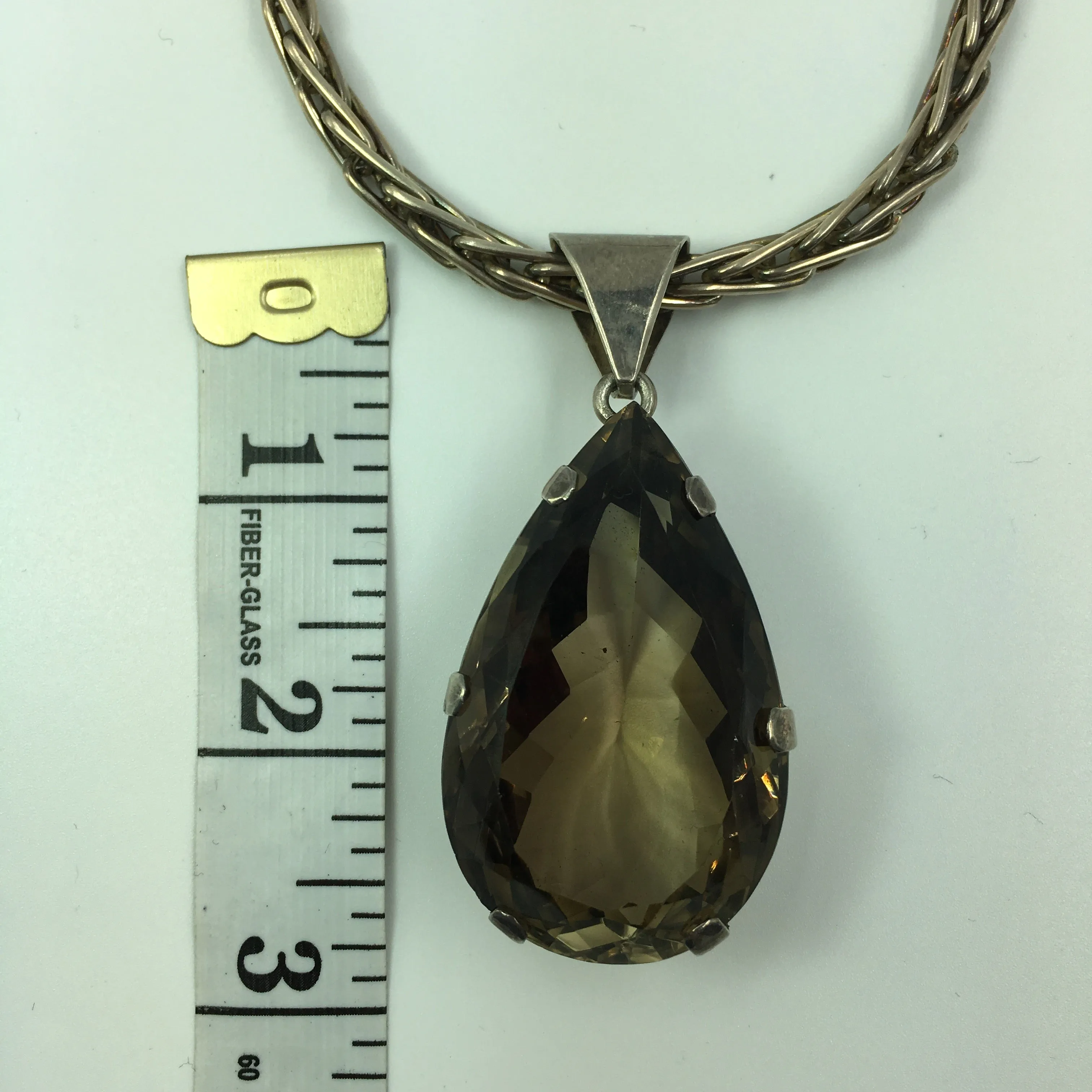 Gem Set Topaz and Sterling Silver Artisan Pendant with Foxtail Chain Necklace