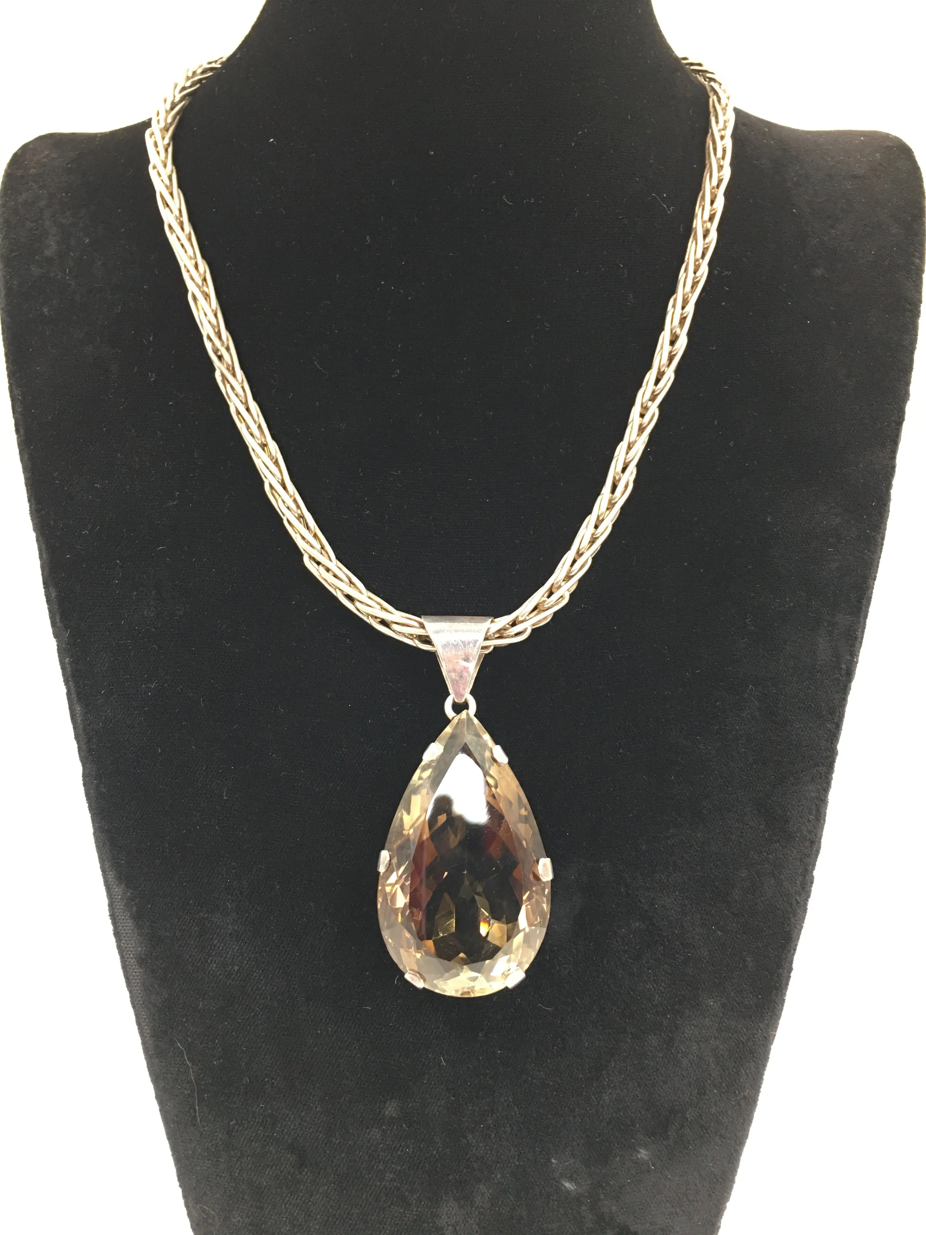 Gem Set Topaz and Sterling Silver Artisan Pendant with Foxtail Chain Necklace