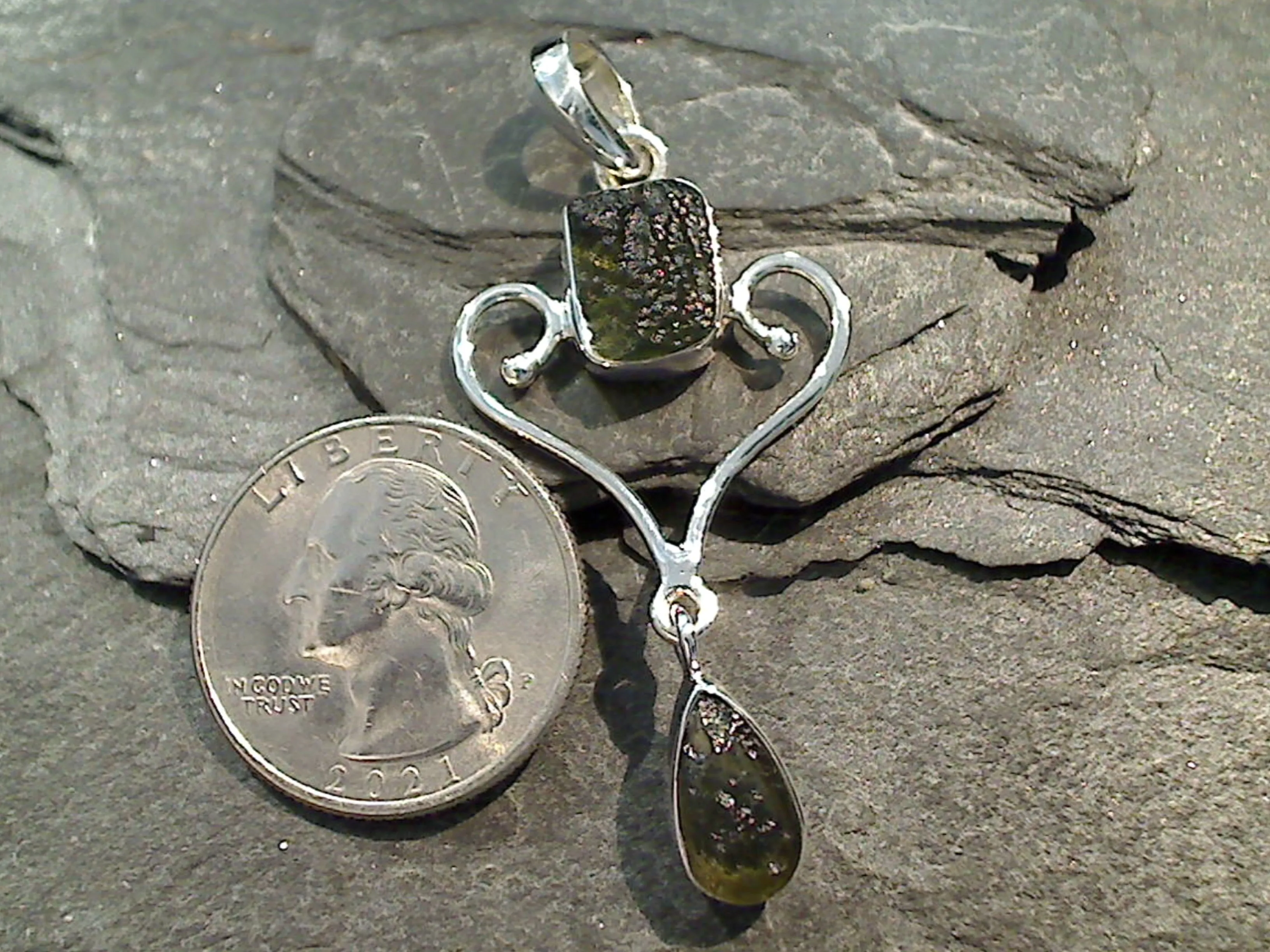 Genuine Moldavite, Sterling Silver Pendant