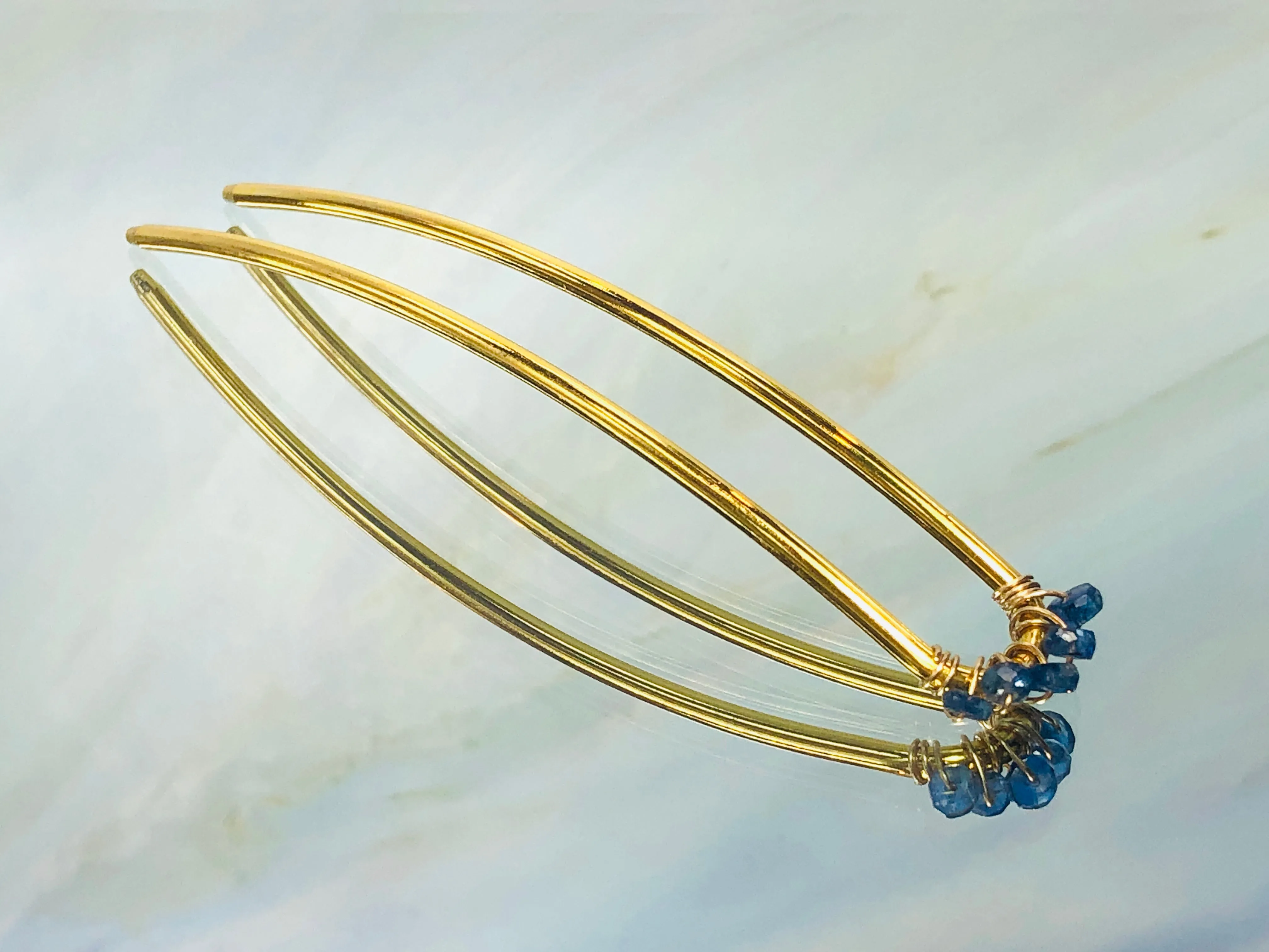 Genuine Sapphire Gemstone Hair Pin, Luxury Hair Accessory, Sapphire Hair Fork, Gold Wedding hair stick