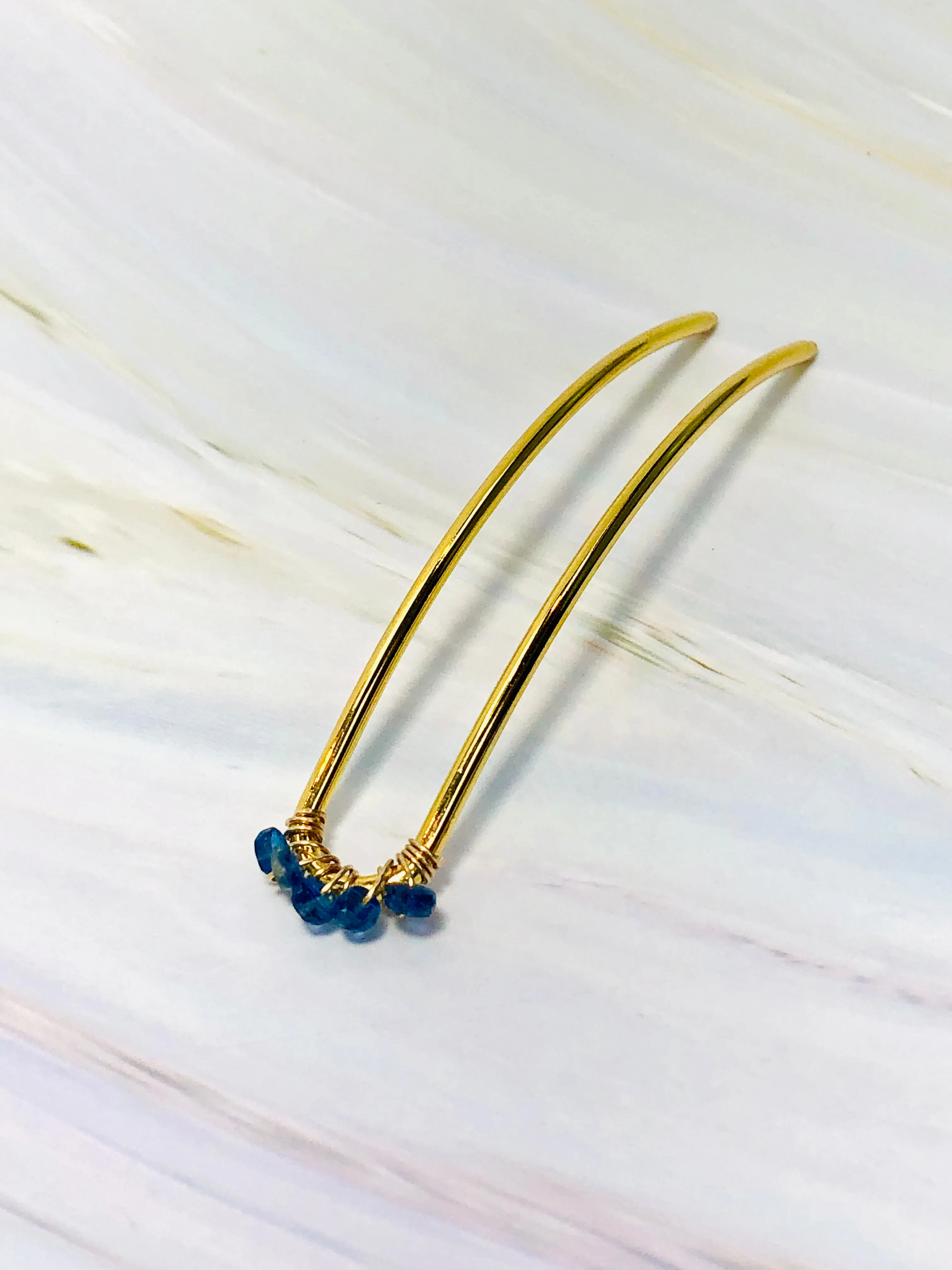 Genuine Sapphire Gemstone Hair Pin, Luxury Hair Accessory, Sapphire Hair Fork, Gold Wedding hair stick