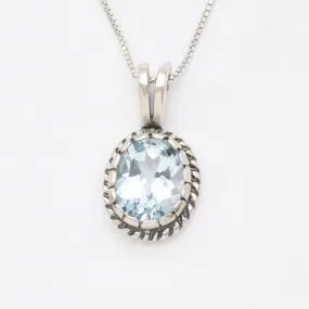 Genuine Topaz Necklace - Blue Topaz Pendant - Vintage Blue Pendant