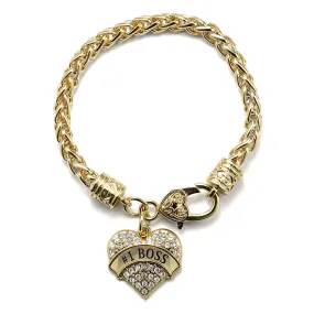 Gold #1 Boss Pave Heart Charm Braided Bracelet