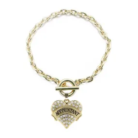 Gold Accountant Pave Heart Charm Toggle Bracelet