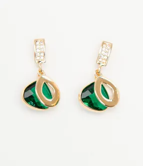 Gold & Emerald Green Rhinestone Drop Earrings