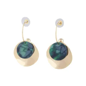 Gold And Emerald Acrylic Disc Drop Earring