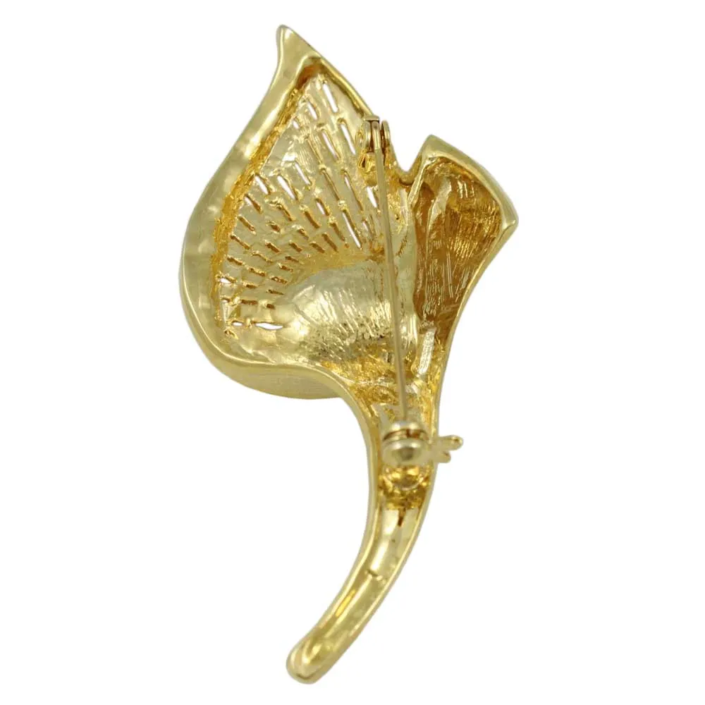 Gold and Silver Tulip with Light Yellow Pearl Brooch Pin - PRP702