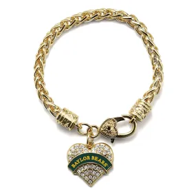 Gold Baylor Bears [NCAA] Pave Heart Charm Braided Bracelet