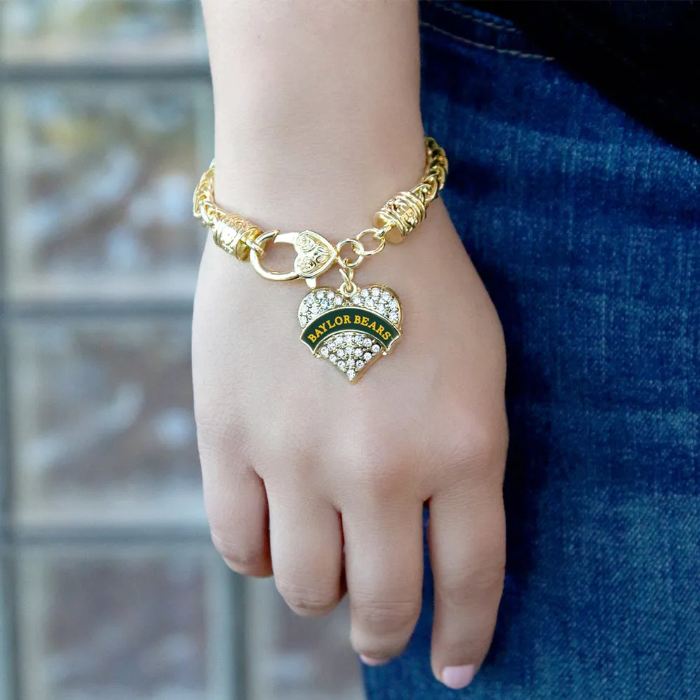 Gold Baylor Bears [NCAA] Pave Heart Charm Braided Bracelet