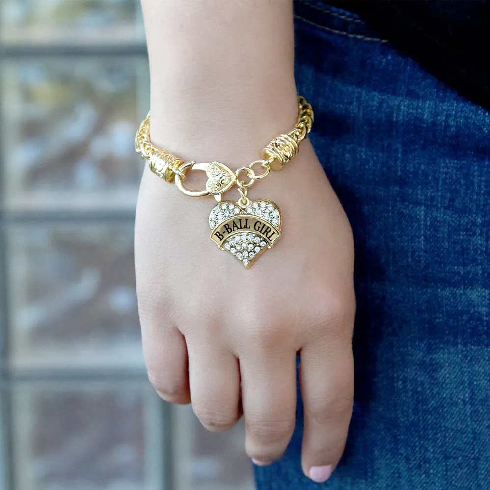 Gold BBall Girl Pave Heart Charm Braided Bracelet