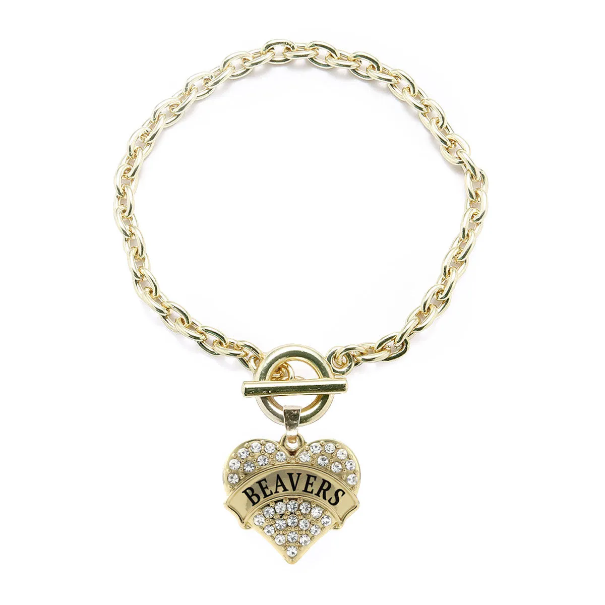 Gold Beavers Pave Heart Charm Toggle Bracelet