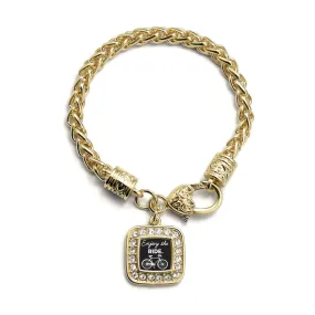 Gold Bicyclist Square Charm Braided Bracelet