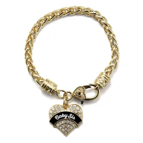 Gold Black and White Baby Sis Pave Heart Charm Braided Bracelet