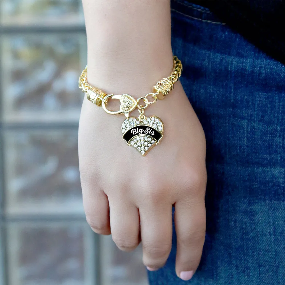 Gold Black and White Big Sister Pave Heart Charm Braided Bracelet