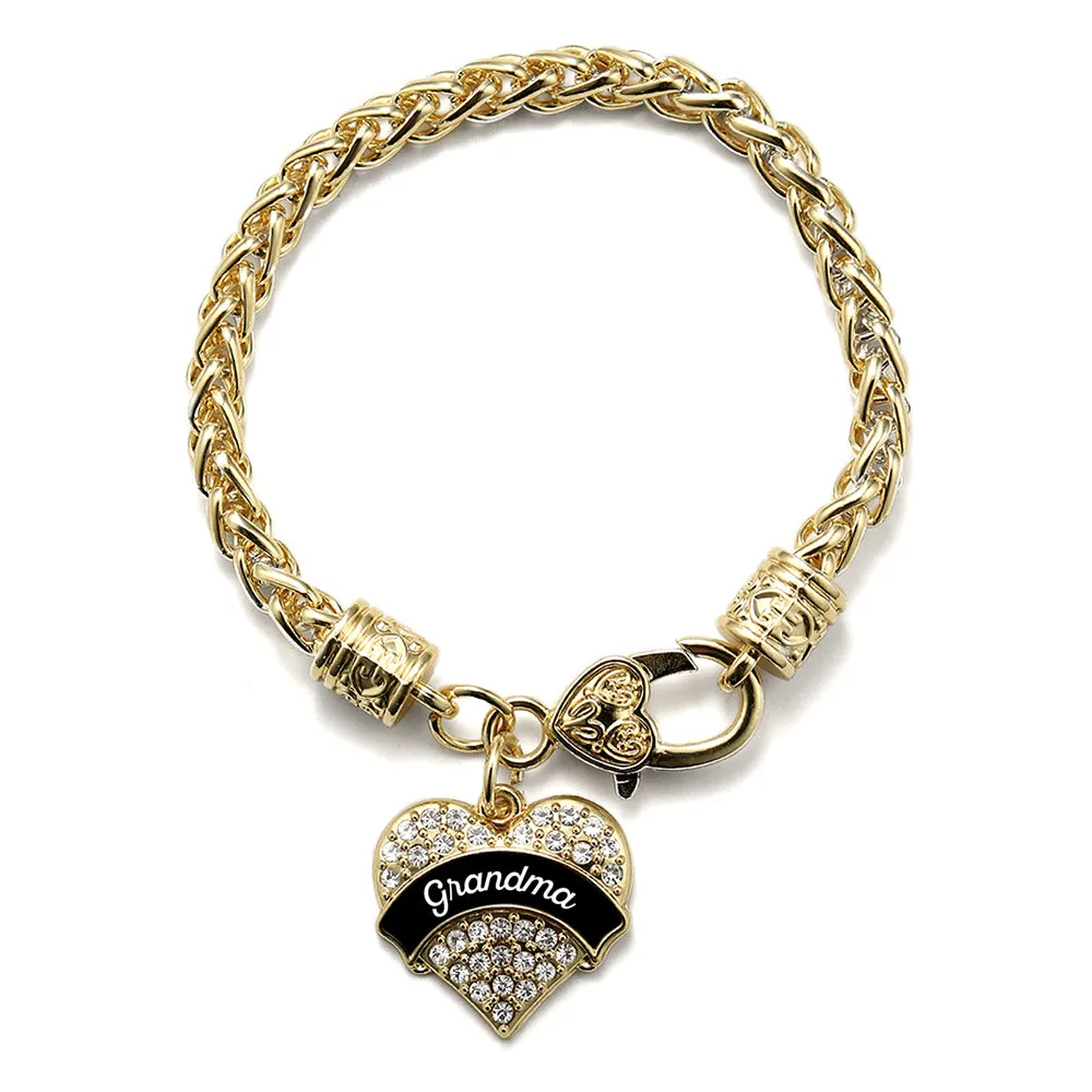 Gold Black and White Grandma Pave Heart Charm Braided Bracelet