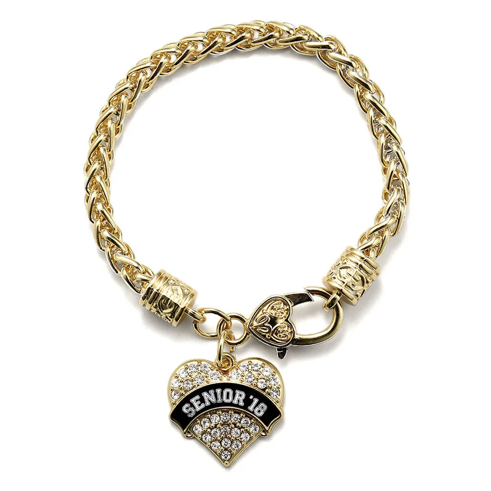 Gold Black and White Senior 2018 Pave Heart Charm Braided Bracelet