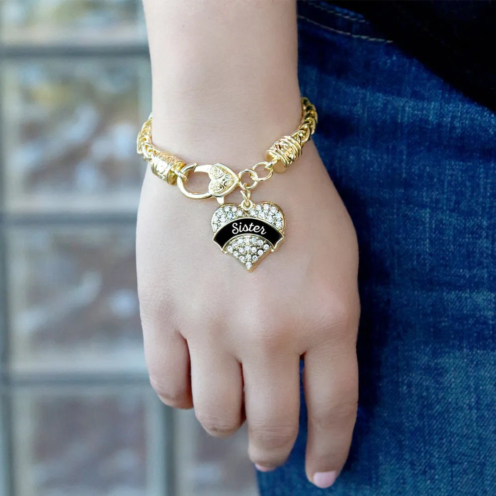 Gold Black and White Sister Pave Heart Charm Braided Bracelet