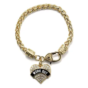 Gold Black and White Work Out Pave Heart Charm Braided Bracelet