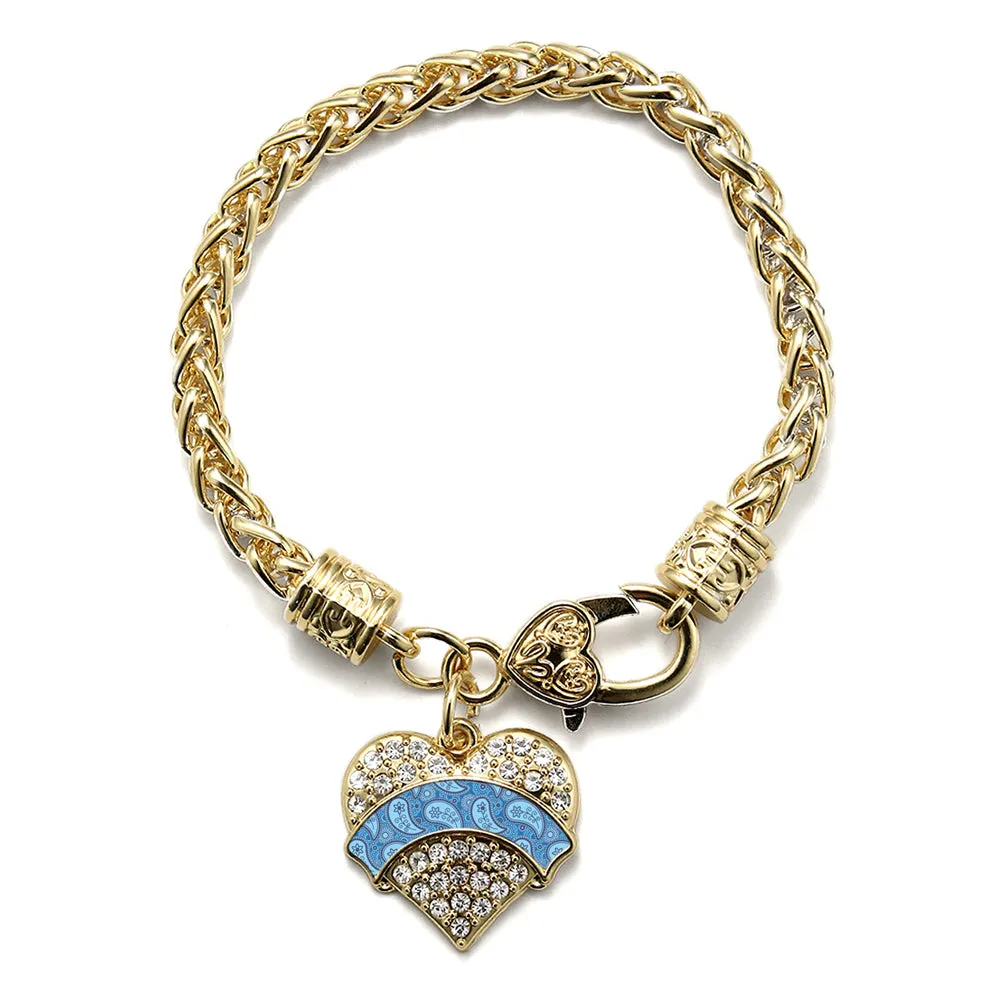 Gold Blue Paisley Pattern Thyroid Awareness Pave Heart Charm Braided Bracelet