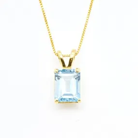 Gold Blue Topaz Pendant - Blue Solitaire Pendant, December Birthstone Necklace