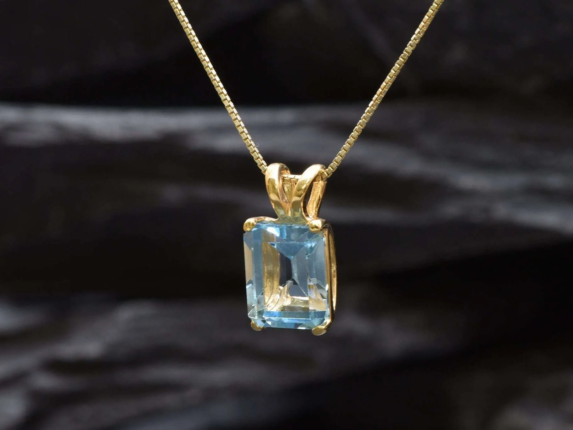 Gold Blue Topaz Pendant - Blue Solitaire Pendant, December Birthstone Necklace